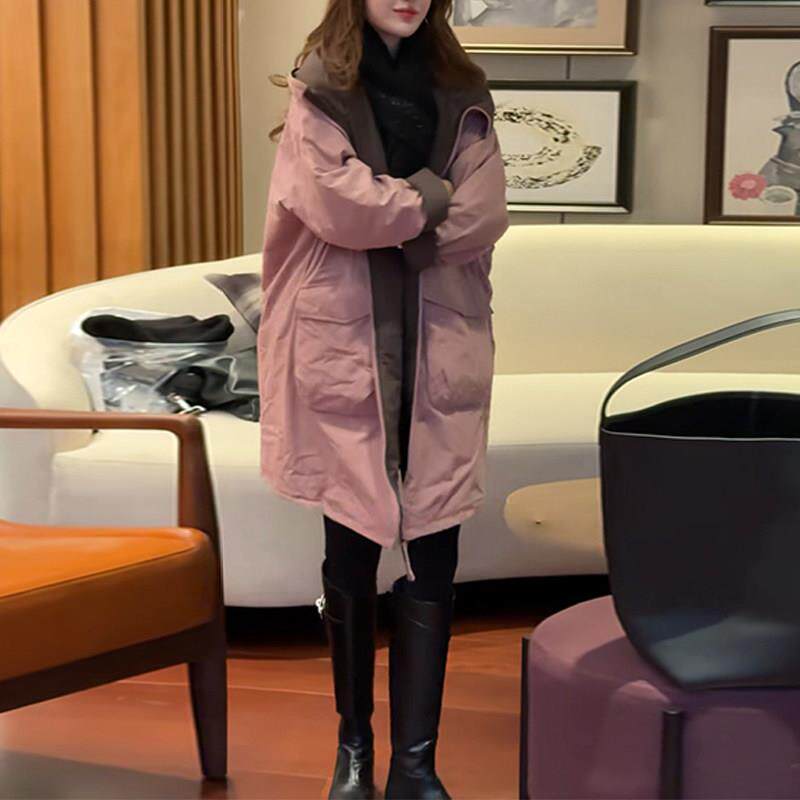 香港复古休闲宽松中长款羽绒棉服女装冬季派克服加厚棉衣夹棉外套