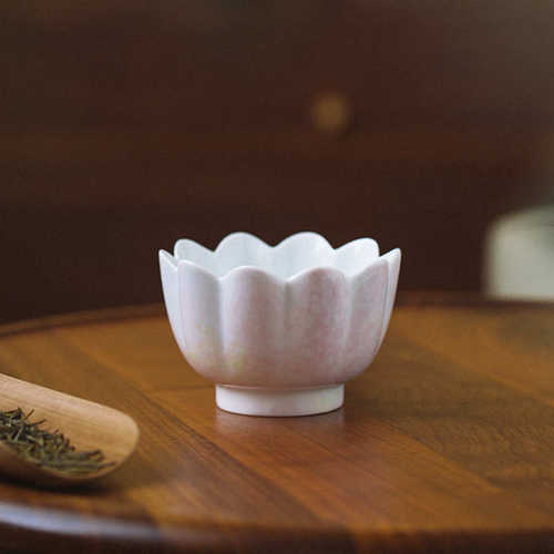 纯手绘桃粉茶洗釉上贴绘陶瓷茶渣缸小号建水杯洗水盂功夫茶具笔洗