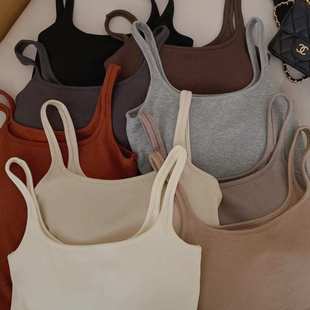 韩社6615秋冬基础款 小方领一体杯吊带背女舒适百搭带胸垫内搭女