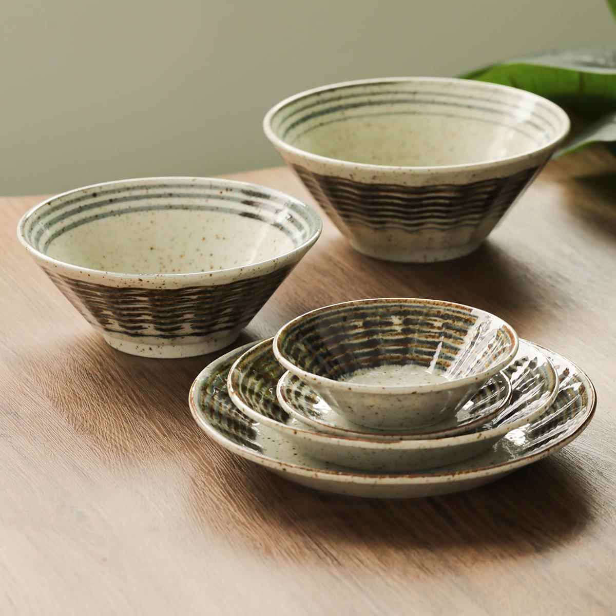 日本进口美浓烧陶瓷覆古餐具深菜盘拉面碗早餐盘沙拉钵椭圆鱼盘子