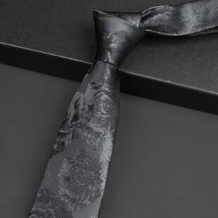 高级感领带男士商务正装黑灰牡丹花复古手打8cm西装衬衫时尚0203r