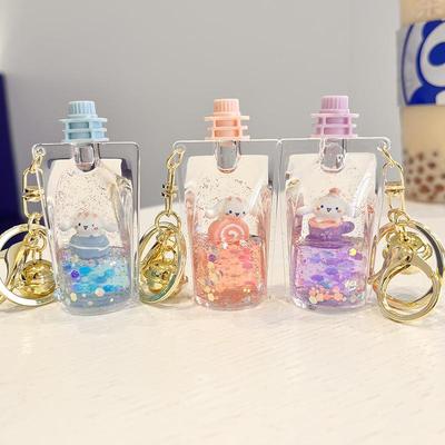 少女心亚克力卡通果冻瓶大耳狗液体流沙闪亮钥匙扣包包汽车小挂件