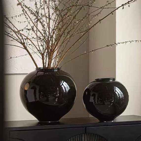 中式花陶瓷装饰新复古插花饰品器感民黑色日式花瓶宿摆件简约陶罐,家居饰品,花瓶,淘宝优惠券,粉丝福利购,淘宝优惠卷