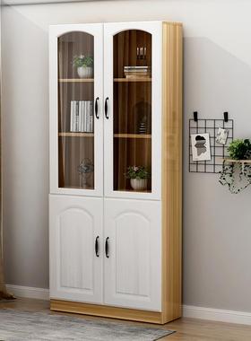 实木两书书柜白色家用全柜客厅实木定门制带玻璃门靠墙实木one防