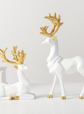新款北欧创意家居摆件 客厅摆设电视柜招财鹿礼品摆件树脂工艺品