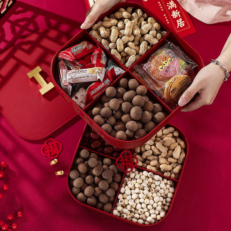 糖果盒家用婚房茶几布置结婚客厅装饰果盘干果瓜子盒中式收纳盒