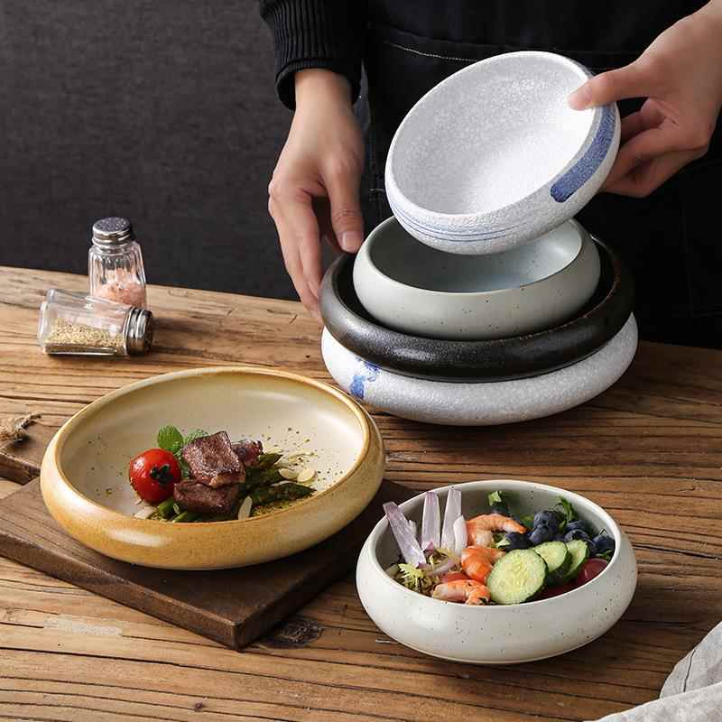 日式简约风纯色陶土陶瓷碗盘火锅店寿司店创意泡菜碟小吃碟蘸料碟