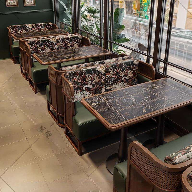 东南亚主题咖啡西餐厅茶楼卡座沙发桌椅组合复古餐饮火锅饭店商用