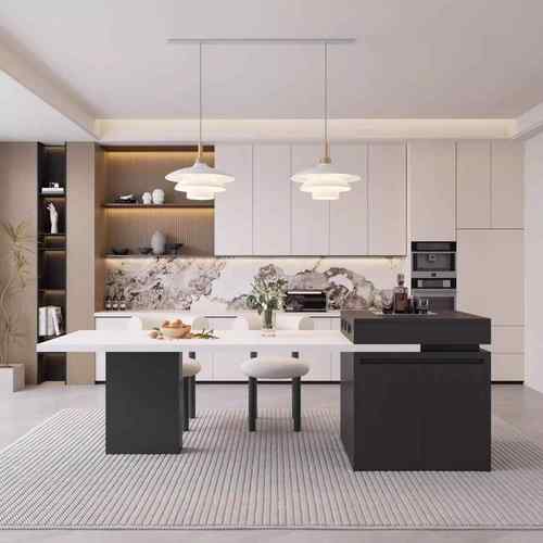 可伸意缩岩板岛台餐桌一用小户型中岛台厨房家多ASS功体能式极简