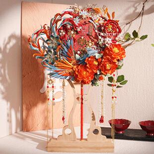 缠花重工高级中式古风汉服新娘结婚团扇双面秀禾喜扇子diy材料包