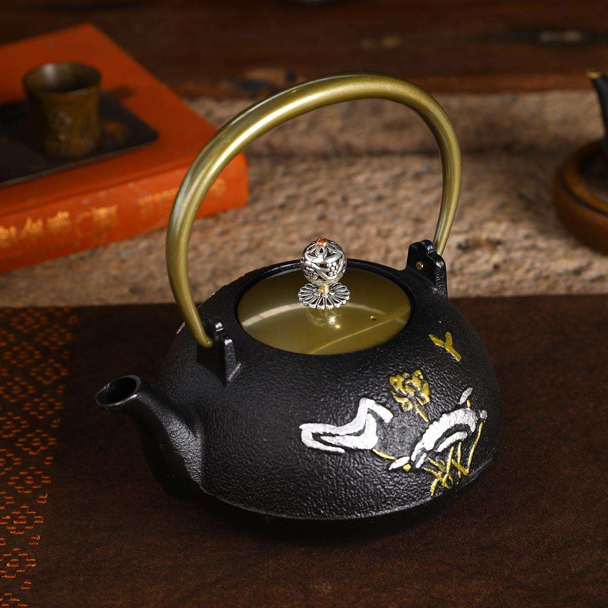 新中式1200ml荷花蜻蜓煮水泡茶铸铁壶养生铁茶壶煮茶器茶具套装
