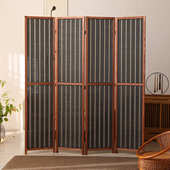 厂家现代简约松木竹编家居酒店书房办公室可移动折叠屏风隔断