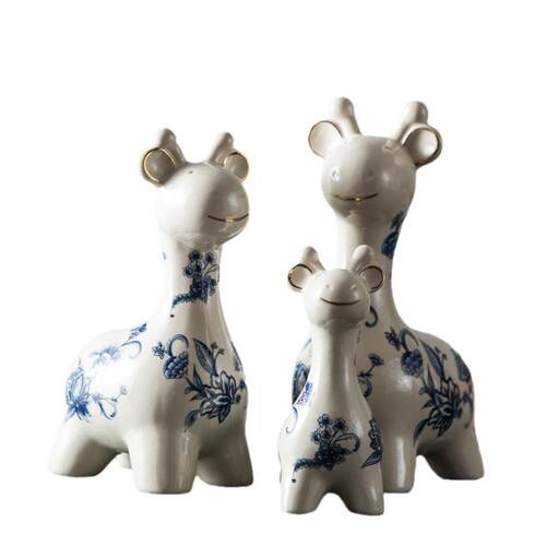 高端描金一家三口小鹿酒柜装饰品摆件客厅乔迁美式轻奢高级感摆件