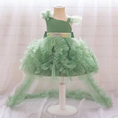 girls contrast mesh big bow decor fit and flare dress