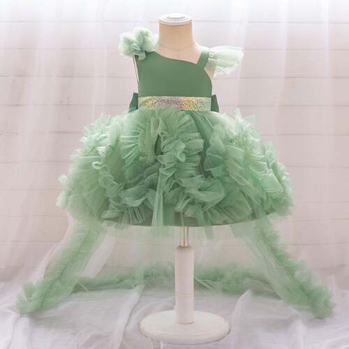girls floral appliques contrast mesh sheer ruffle hem dress