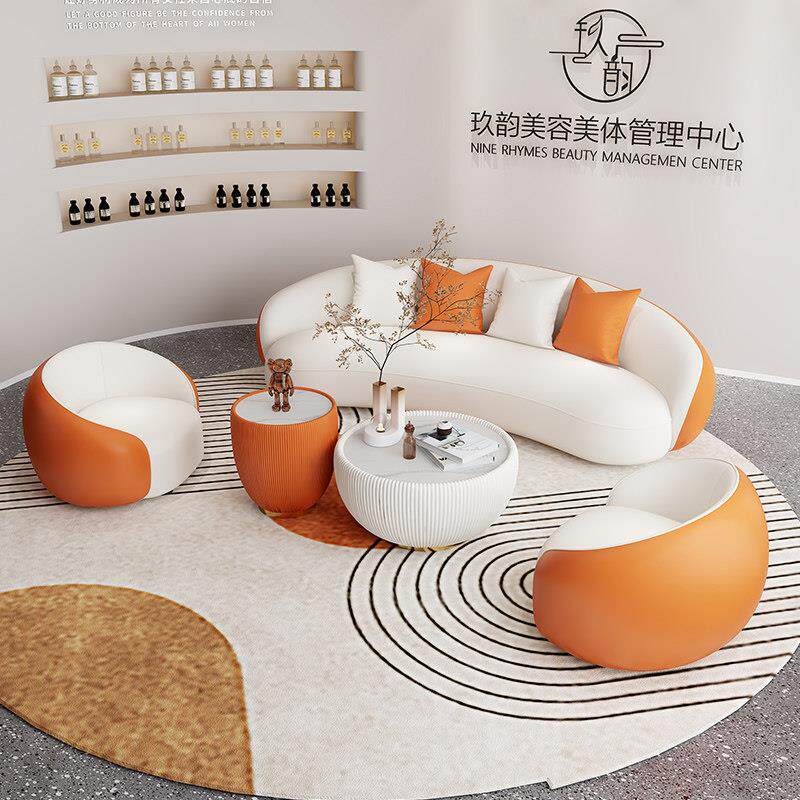 轻奢美容院大厅接待休息区弧形沙发小户型客厅服装店休闲 会客沙