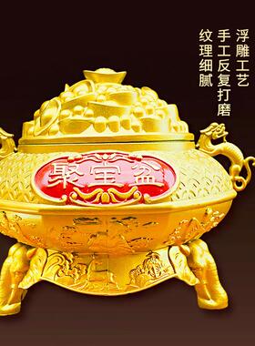 纯黄铜带盖聚宝盆摆件貔貅八仙过海招财盆大号客厅办公室店铺装饰