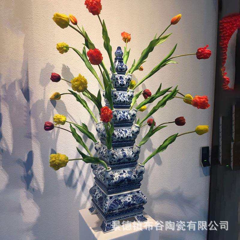 景德镇陶瓷雕塑宝塔青花瓷花器室内落地装饰插花塔中式文昌塔摆件