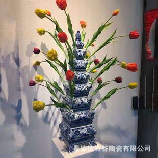 景德镇ZVG陶瓷塑宝塔青瓷器室内落地装饰插花花塔中雕式文昌塔摆