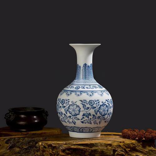 景德镇陶瓷器仿古薄胎青花瓷花瓶客厅摆件家居插花装饰工艺品摆设