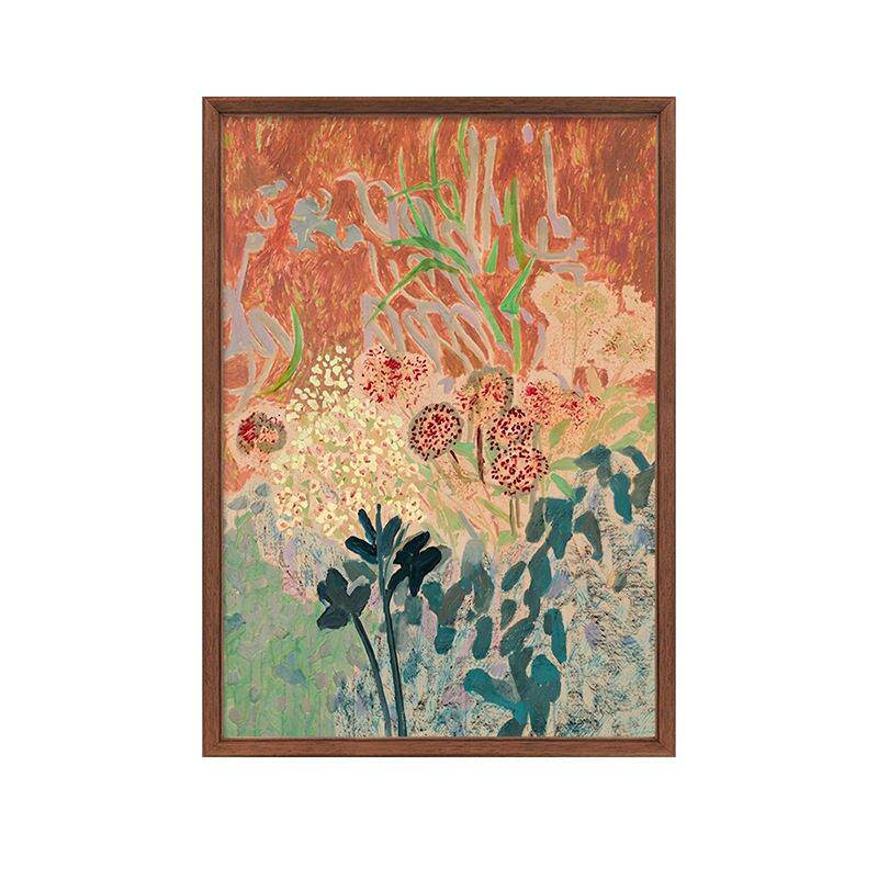 繁花熙春》中古原创新中式书房纯手绘油画艺术家复古小众茶室挂画