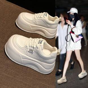 明星真皮增高7CM小白鞋女2026春秋新款小个子厚底休闲百搭运动鞋