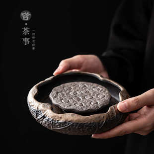 功夫茶具茶道干泡盘陶瓷养壶垫隔热垫子茶盘托盘家用粗陶壶承 中式