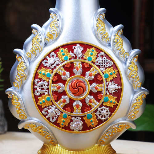 藏式树脂八吉祥花瓶客厅桌面摆件民族风佛前净水瓶供奉插花瓶用品