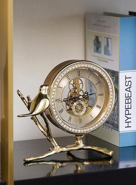 铜制小鸟座钟台钟装饰摆件轻奢高端家用客厅床头时钟桌面坐钟钟表