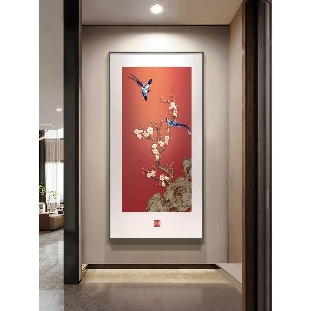喜气盈门玄关装饰画新中式竖版寓意好花鸟挂画走廊过道高级感壁画,家居饰品,现代装饰画,淘宝优惠券,粉丝福利购,淘宝优惠卷