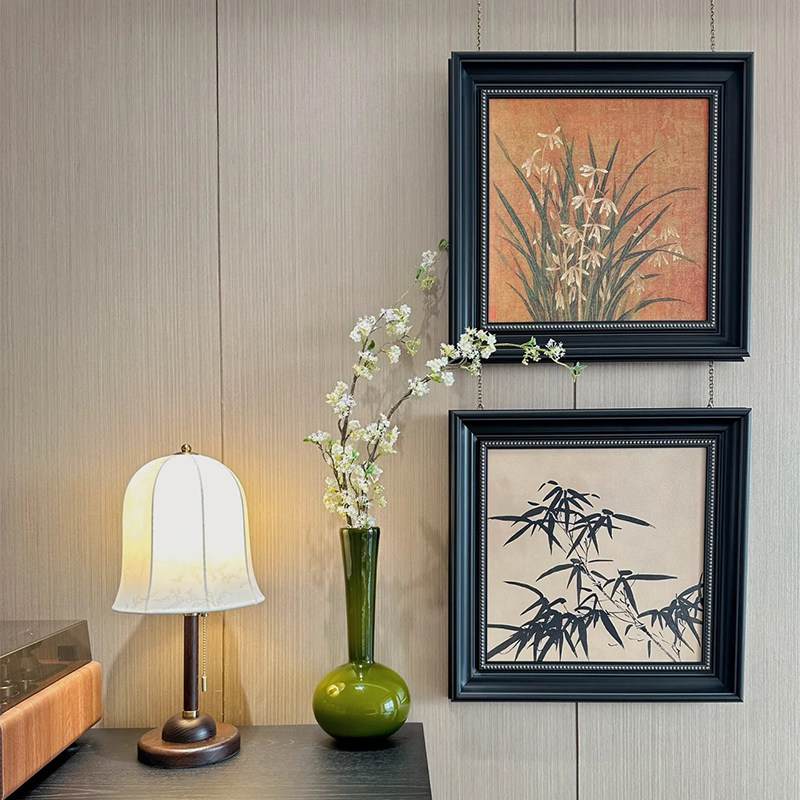 中古风装饰画梅兰竹菊法式复古餐厅挂画美式客厅艺术玄关组合壁画
