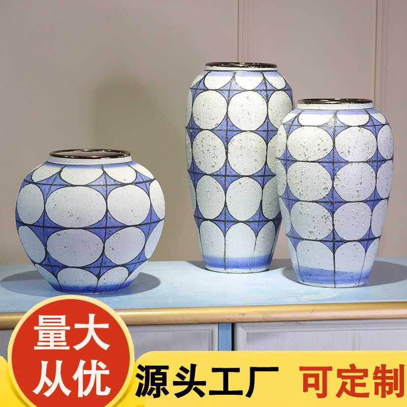 景德镇土化羽陶瓷花瓶新款田园风乡村桌面摆件粗陶器