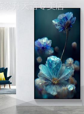 网红北欧过简约关装饰画入户走廊奢道蓝色挂花卉水轻现画代高防玄