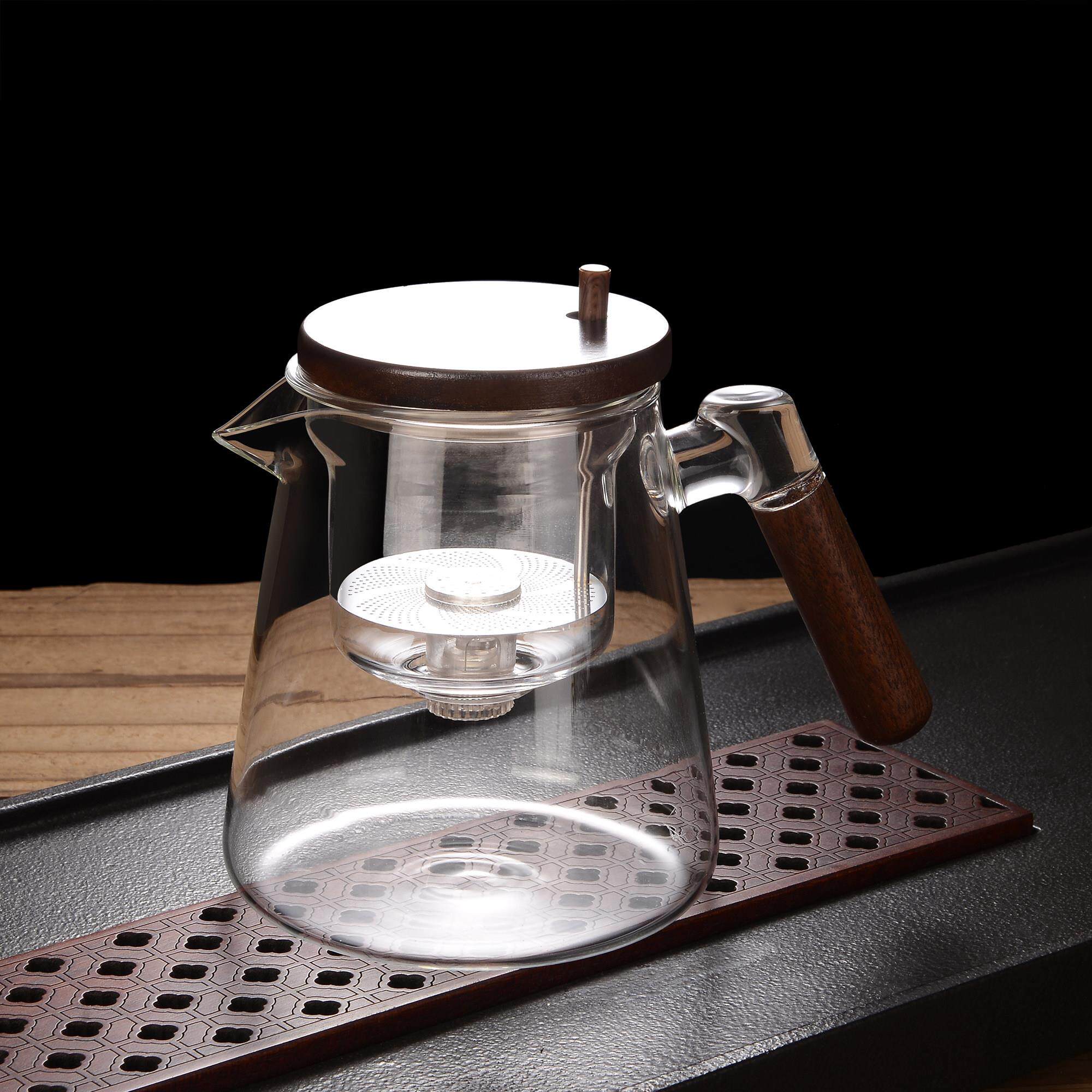 飘逸杯泡茶壶胡桃木把手玻璃内胆一键过滤茶水分离按压式冲茶壶