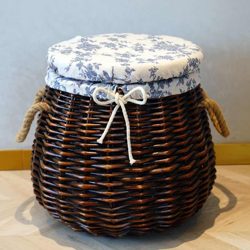 藤编收纳凳子多功能脏衣篮圆凳沙发换鞋凳长方脏衣篓家用客厅椅子