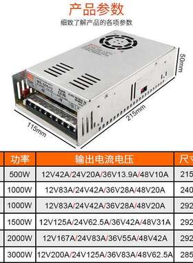 大功率开关电源S-1000W1500W2000W220V交流转24V可调稳压直流电源