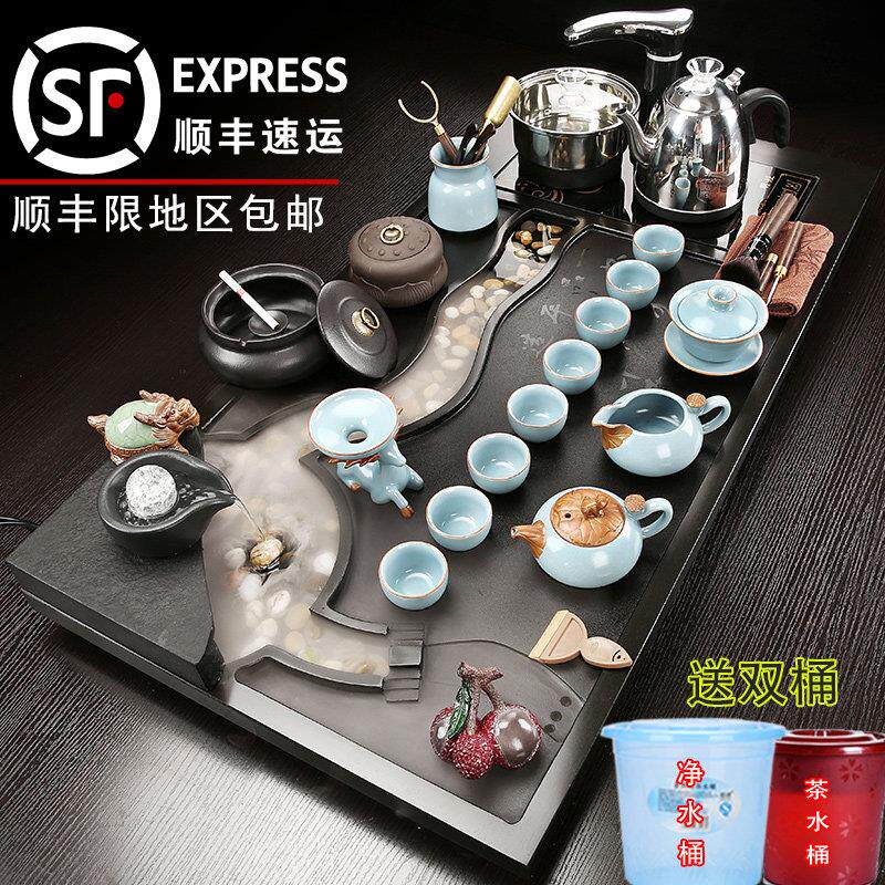 整块乌金石茶盘功夫茶具套组家用整套自动上水雾化流水泡茶台客厅
