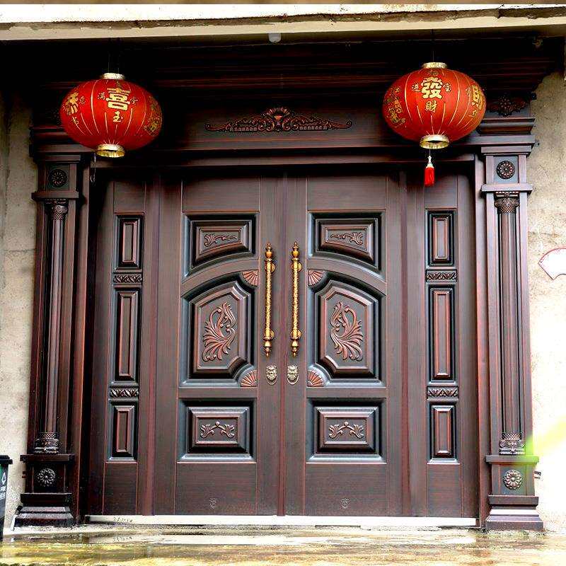 别墅大门双开门仿铜门锌合金入户门农村自建房大门乡村进户门