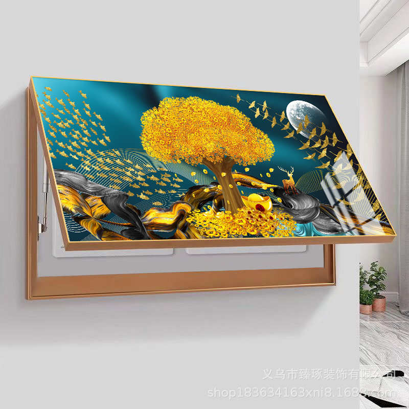 大尺寸电表箱画时尚大气画电闸盒遮挡画强电箱推拉画发财树装饰画图片