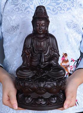 黑檀木雕观音佛像摆件实木雕刻坐莲观世音家居供奉菩萨神像工艺礼