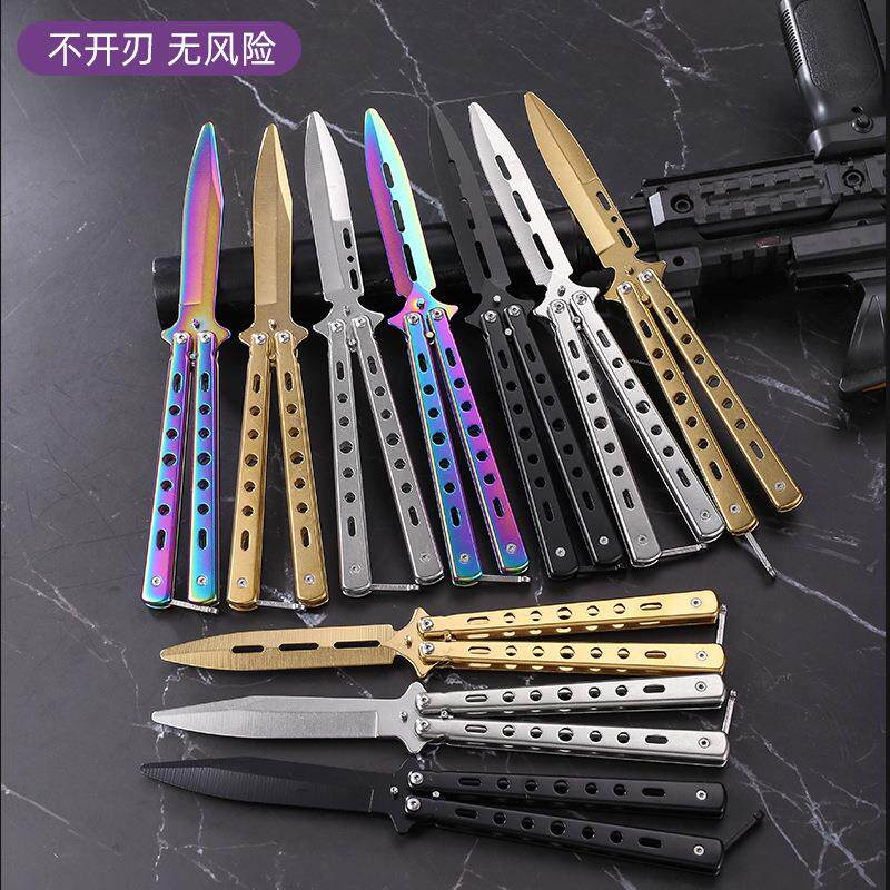 【】蝴蝶刀蝴蝶梳练习刀折叠甩刀手部训练器全钢观赏刀具便携式