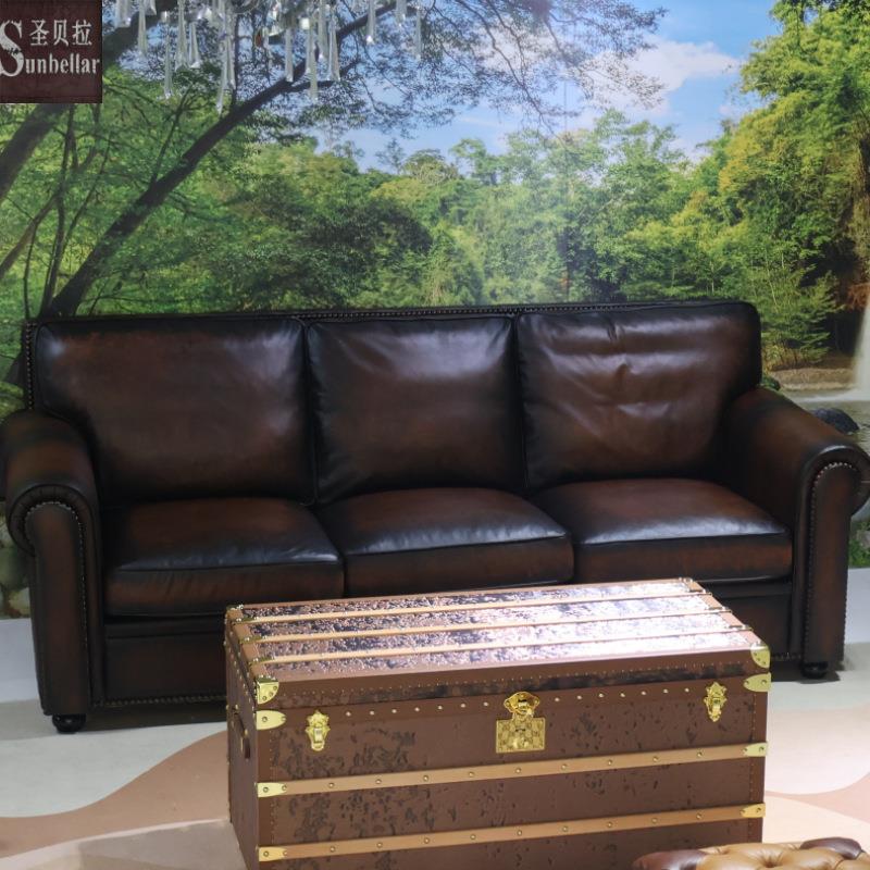 美式仿古巴顿沙发客厅真皮沙发三人位设计师头层牛皮油蜡皮沙发