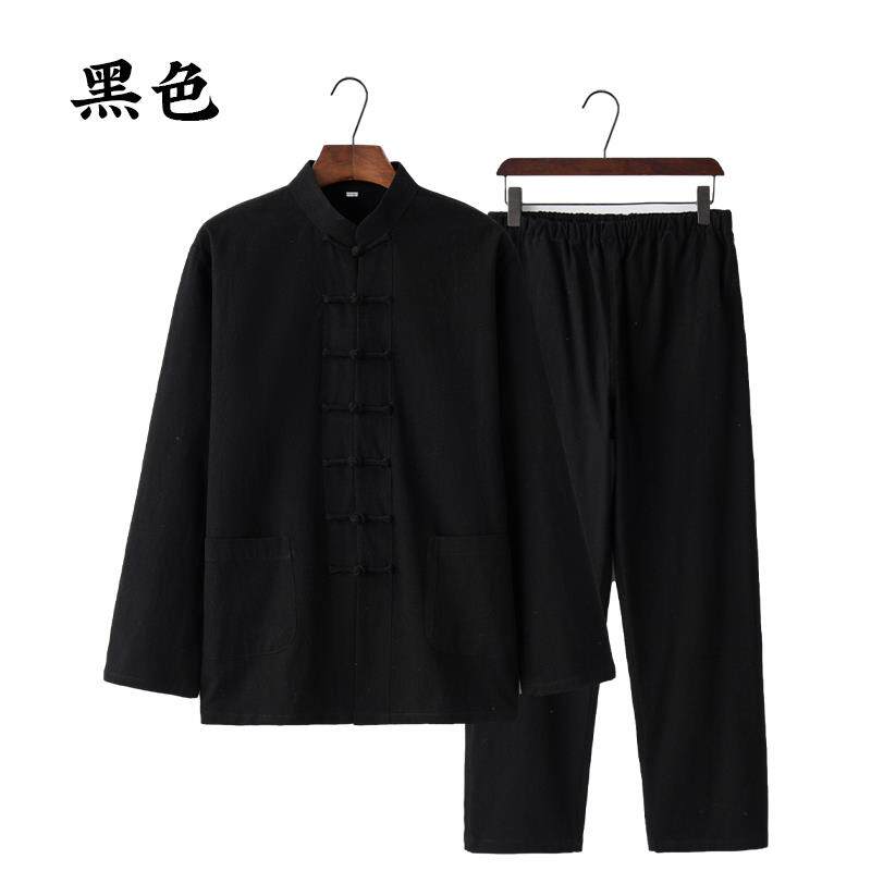 新款棉麻唐装式男长袖男男式茶装中国风式汉代坐外行爸爸打服