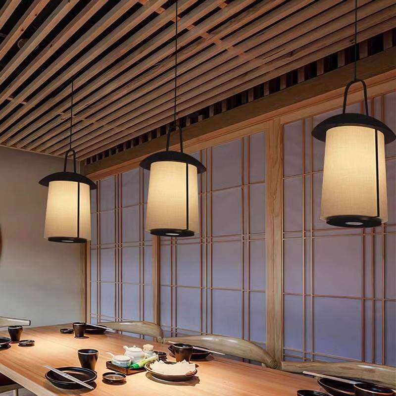 艺术灯日式侘寂风餐厅吊灯餐饮饭店餐桌吧台中式复古布艺带射灯火