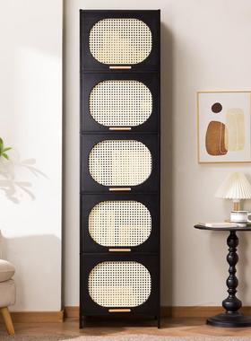 黑收色书中古风五斗室柜客厅卧HEG纳柜子储物柜柜玄关柜窄高立柜