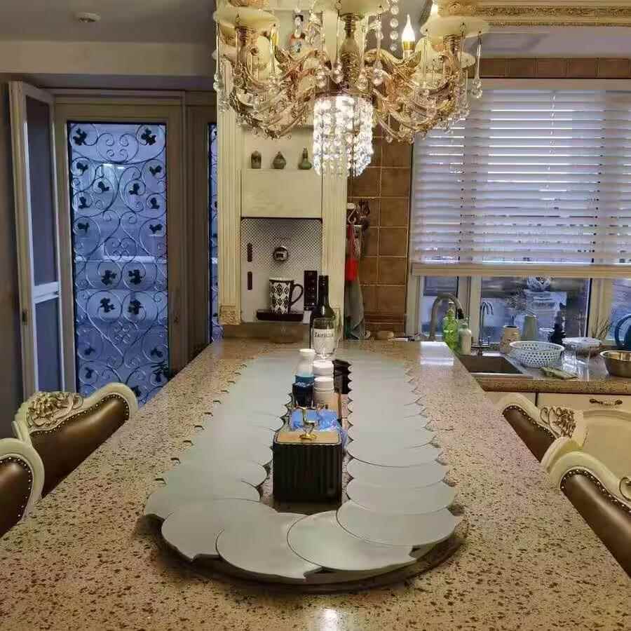 家用餐桌手动转盘长条桌旋转餐盘家庭聚餐转盘长方形桌可拆拼转盘