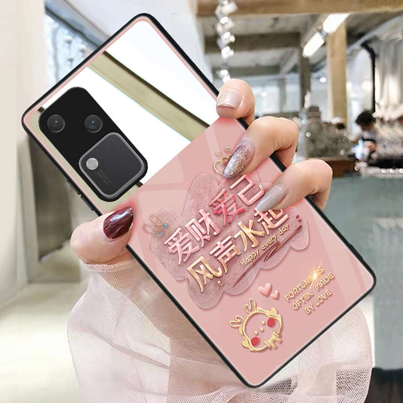 爱财爱己适用vivo s18手机壳12玻璃壳s17e化妆镜vivo s16pro女s15