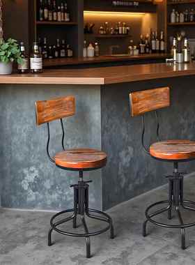 厂家直销美式工业风铁艺可升降吧椅 客厅厨房创意实木座椅吧台椅
