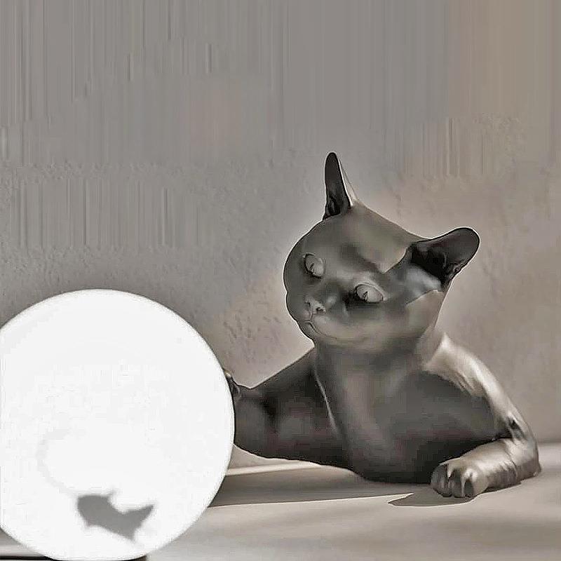 北欧设计师猫鼠动物台壁灯潮流潮玩卧室手工风创意艺术雕塑卡通灯