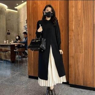 圆灏女装女士气质套装春秋韩版毛衣半身裙子中长款开叉连衣裙
